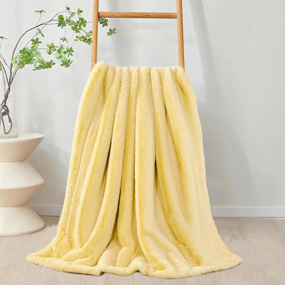 Luxurious Faux Fur Throw Blanket - 800gsm Heavy Thick Plush Warm Throw for Couch Bed Sofa, Soft Fluffy Fuzzy Blanket Reversible to Cozy Velvet, 50" x 60", Daffodil Yellow