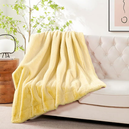 Luxurious Faux Fur Throw Blanket - 800gsm Heavy Thick Plush Warm Throw for Couch Bed Sofa, Soft Fluffy Fuzzy Blanket Reversible to Cozy Velvet, 50" x 60", Daffodil Yellow