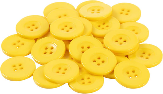 30PCS 1 Inch (25mm) Yellow Round 4-Hole Resin Buttons for Sewing — Flatback Craft Buttons for Clothes, Shirt, Coat, Jacket, Pants, Uniform, DIY Projects — 18 Colors Available