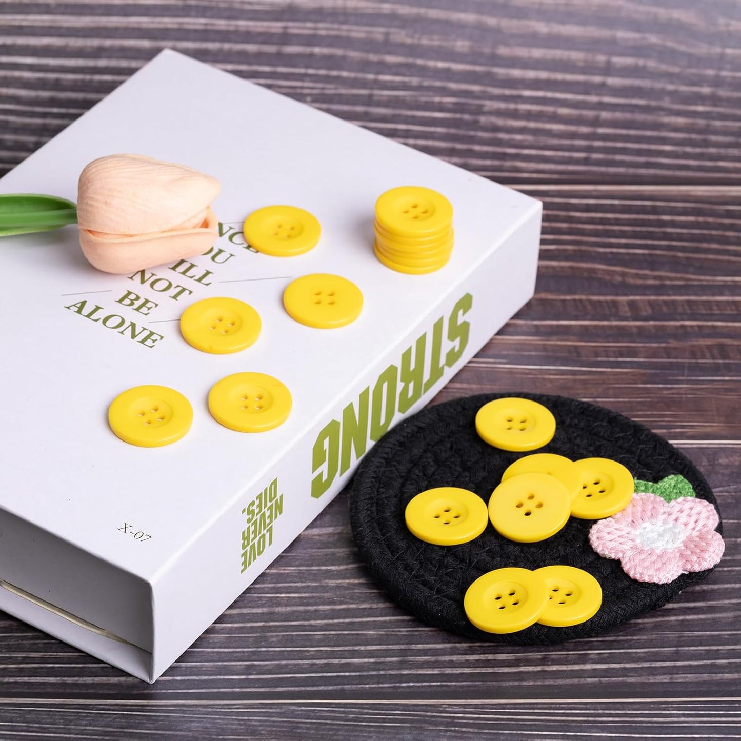 30PCS 1 Inch (25mm) Yellow Round 4-Hole Resin Buttons for Sewing — Flatback Craft Buttons for Clothes, Shirt, Coat, Jacket, Pants, Uniform, DIY Projects — 18 Colors Available