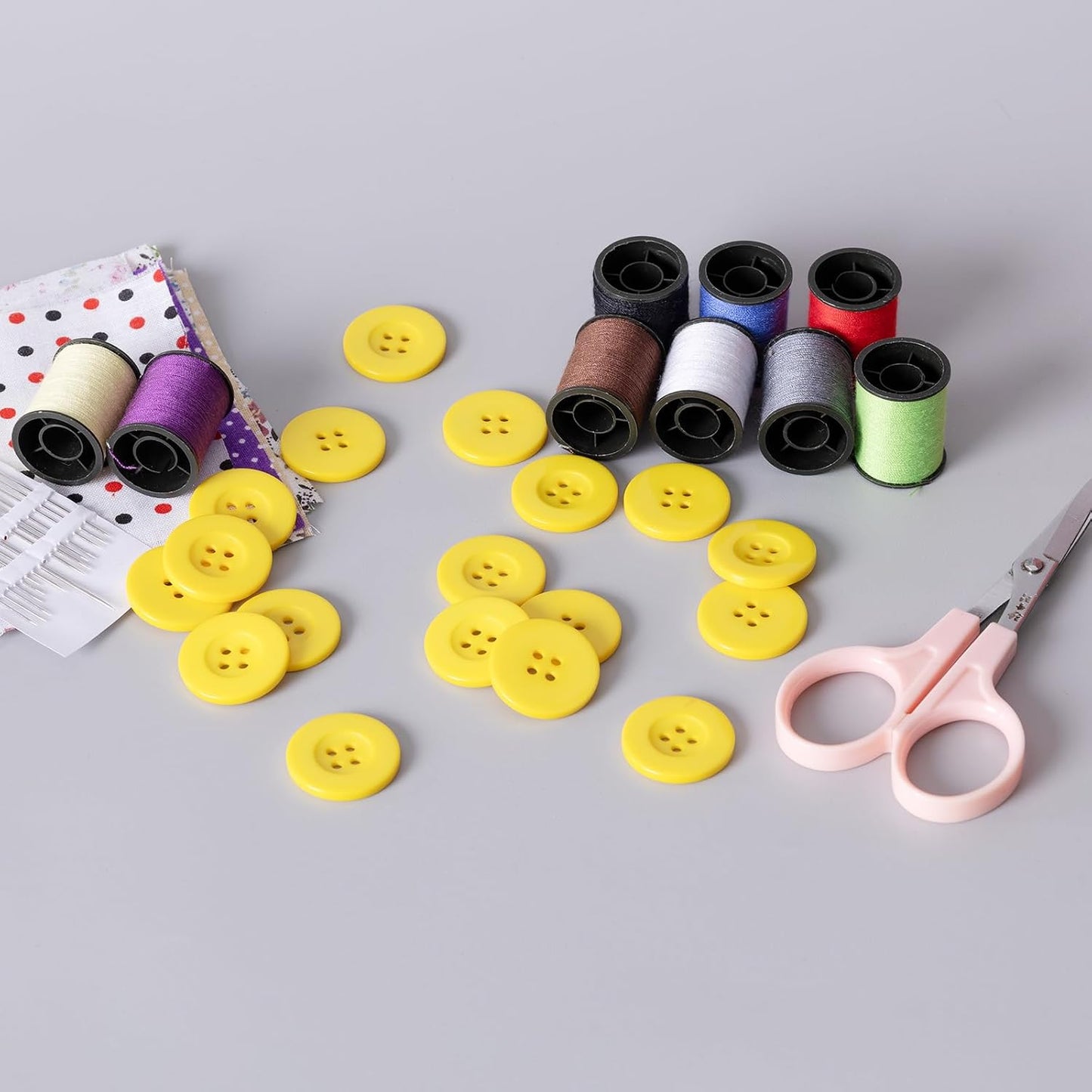 30PCS 1 Inch (25mm) Yellow Round 4-Hole Resin Buttons for Sewing — Flatback Craft Buttons for Clothes, Shirt, Coat, Jacket, Pants, Uniform, DIY Projects — 18 Colors Available