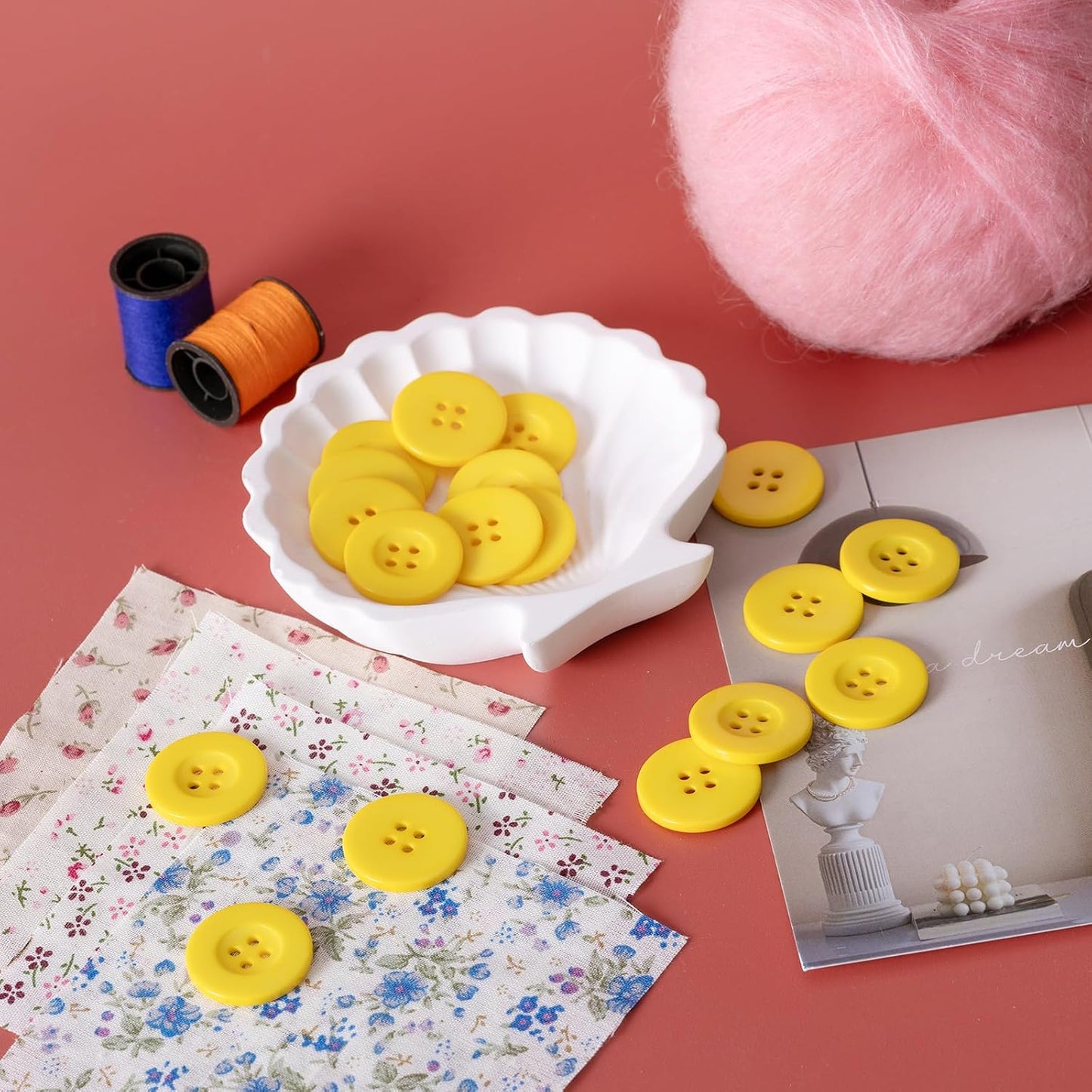 30PCS 1 Inch (25mm) Yellow Round 4-Hole Resin Buttons for Sewing — Flatback Craft Buttons for Clothes, Shirt, Coat, Jacket, Pants, Uniform, DIY Projects — 18 Colors Available
