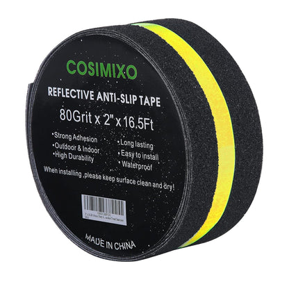 2" x 16.5FT Anti Slip Tape with Reflective Stripe,Premium Grip Tape Non Slip Stair Treads Tape,Non Skid Tape, High Traction Adhesive for Stairs Step Black/Yellow