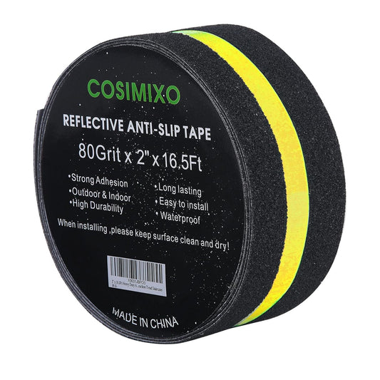 2" x 16.5FT Anti Slip Tape with Reflective Stripe,Premium Grip Tape Non Slip Stair Treads Tape,Non Skid Tape, High Traction Adhesive for Stairs Step Black/Yellow