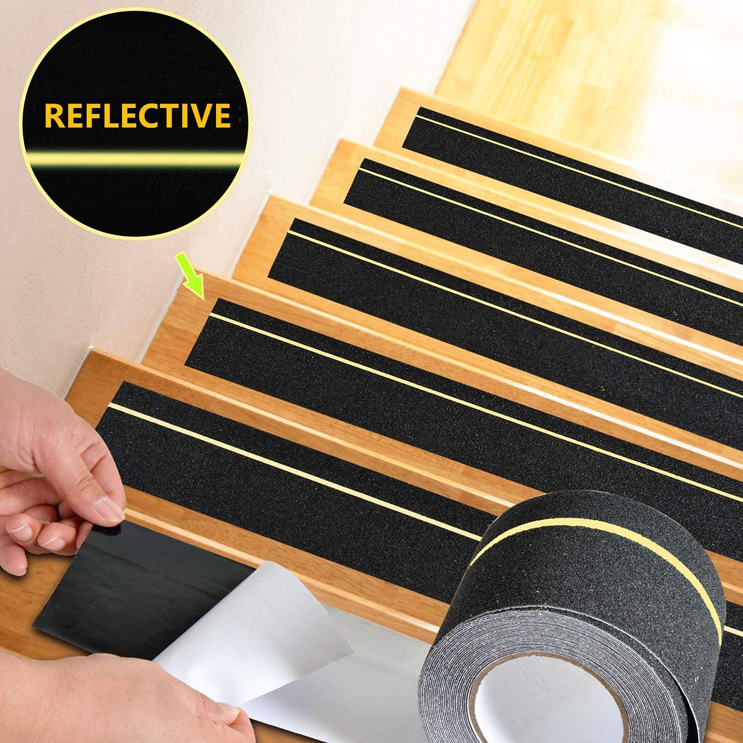 2" x 16.5FT Anti Slip Tape with Reflective Stripe,Premium Grip Tape Non Slip Stair Treads Tape,Non Skid Tape, High Traction Adhesive for Stairs Step Black/Yellow