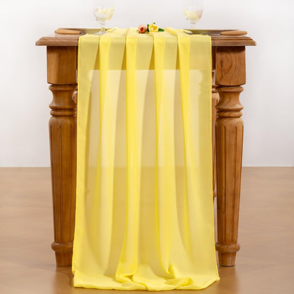 Yellow Chiffon Table Runner Summer Boho Wedding Birthday Party Decor | 14ft 29x120 Inches Rustic Farmhouse Centerpiece Runner Sheer Bridal Baby Shower Anniversary Holiday Home Decorations