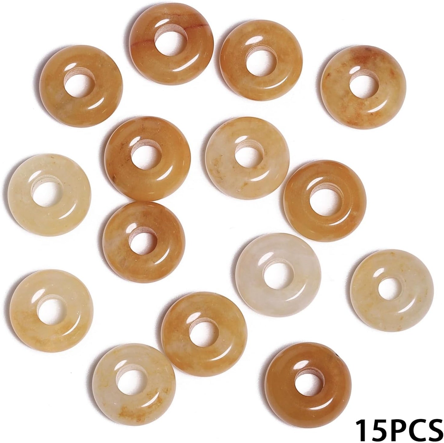 Yellow Jade Large Gemstone Beads for Jewelry Making, Natural Stone European Beads Large Hole Smooth Loose Spacer, Arts and Crafts, Pack of 15(6x12mm)
