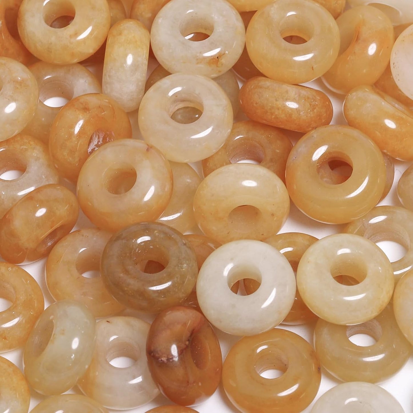 Yellow Jade Large Gemstone Beads for Jewelry Making, Natural Stone European Beads Large Hole Smooth Loose Spacer, Arts and Crafts, Pack of 15(6x12mm)