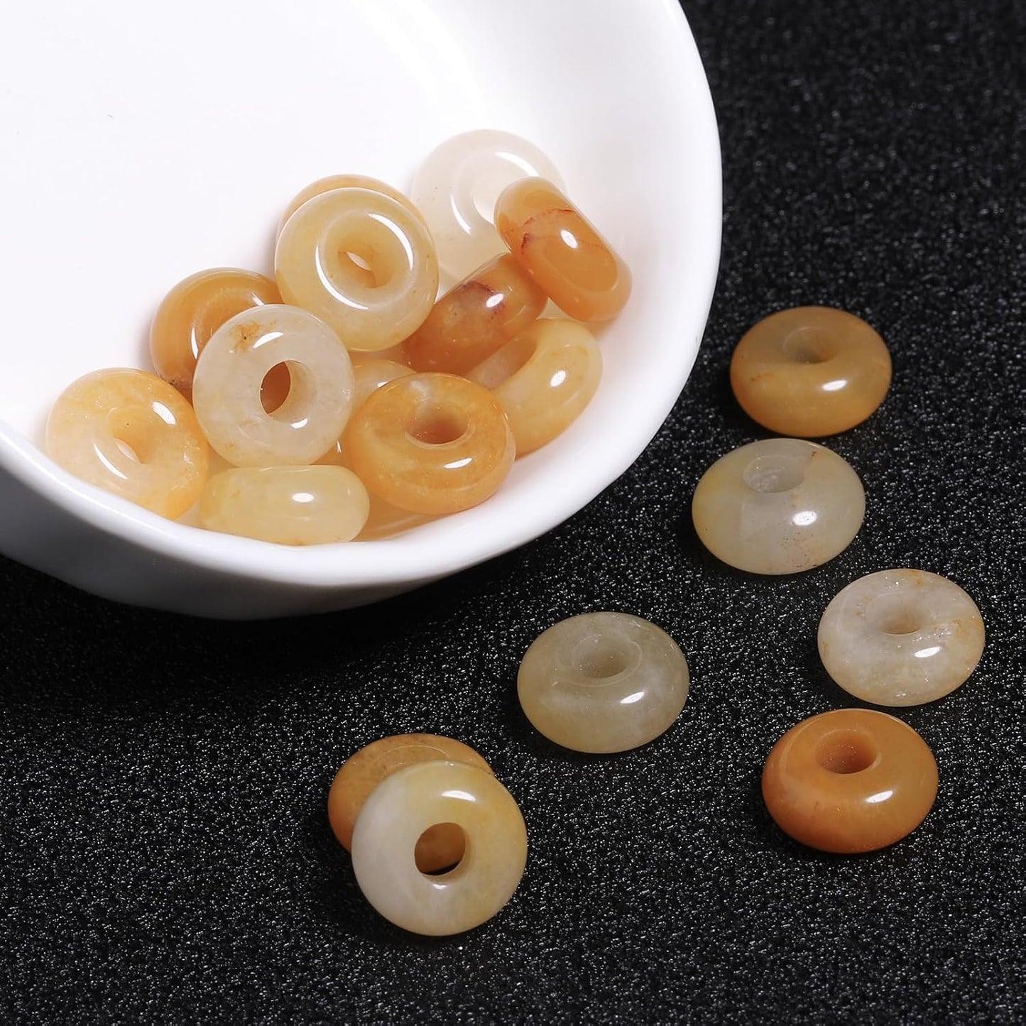 Yellow Jade Large Gemstone Beads for Jewelry Making, Natural Stone European Beads Large Hole Smooth Loose Spacer, Arts and Crafts, Pack of 15(6x12mm)