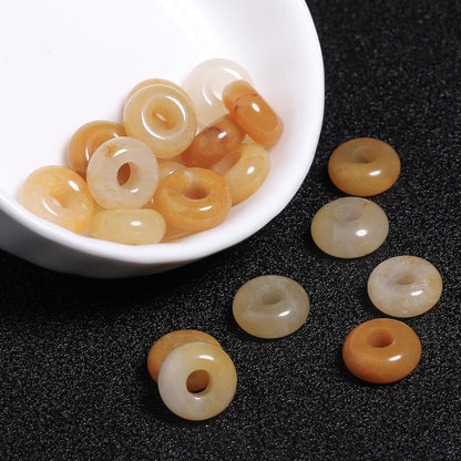 Yellow Jade Large Gemstone Beads for Jewelry Making, Natural Stone European Beads Large Hole Smooth Loose Spacer, Arts and Crafts, Pack of 15(6x12mm)