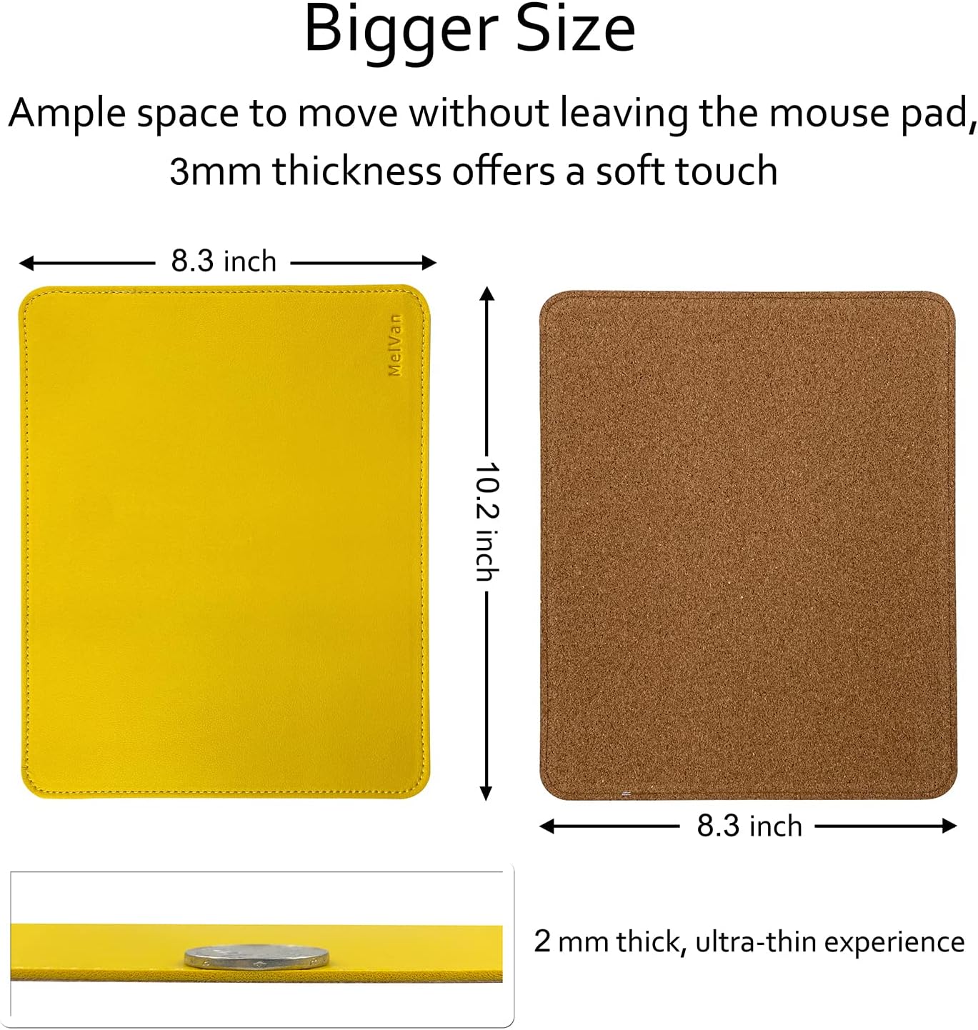 PU Leather Mouse Pad with Stitched Edge, Wood Mousepad, Waterproof Gaming Mouse Pad Mat for Computers, Laptop, Office & Home, 10.2" x 8.3", 1 Pack (Yellow)