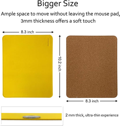 PU Leather Mouse Pad with Stitched Edge, Wood Mousepad, Waterproof Gaming Mouse Pad Mat for Computers, Laptop, Office & Home, 10.2" x 8.3", 1 Pack (Yellow)