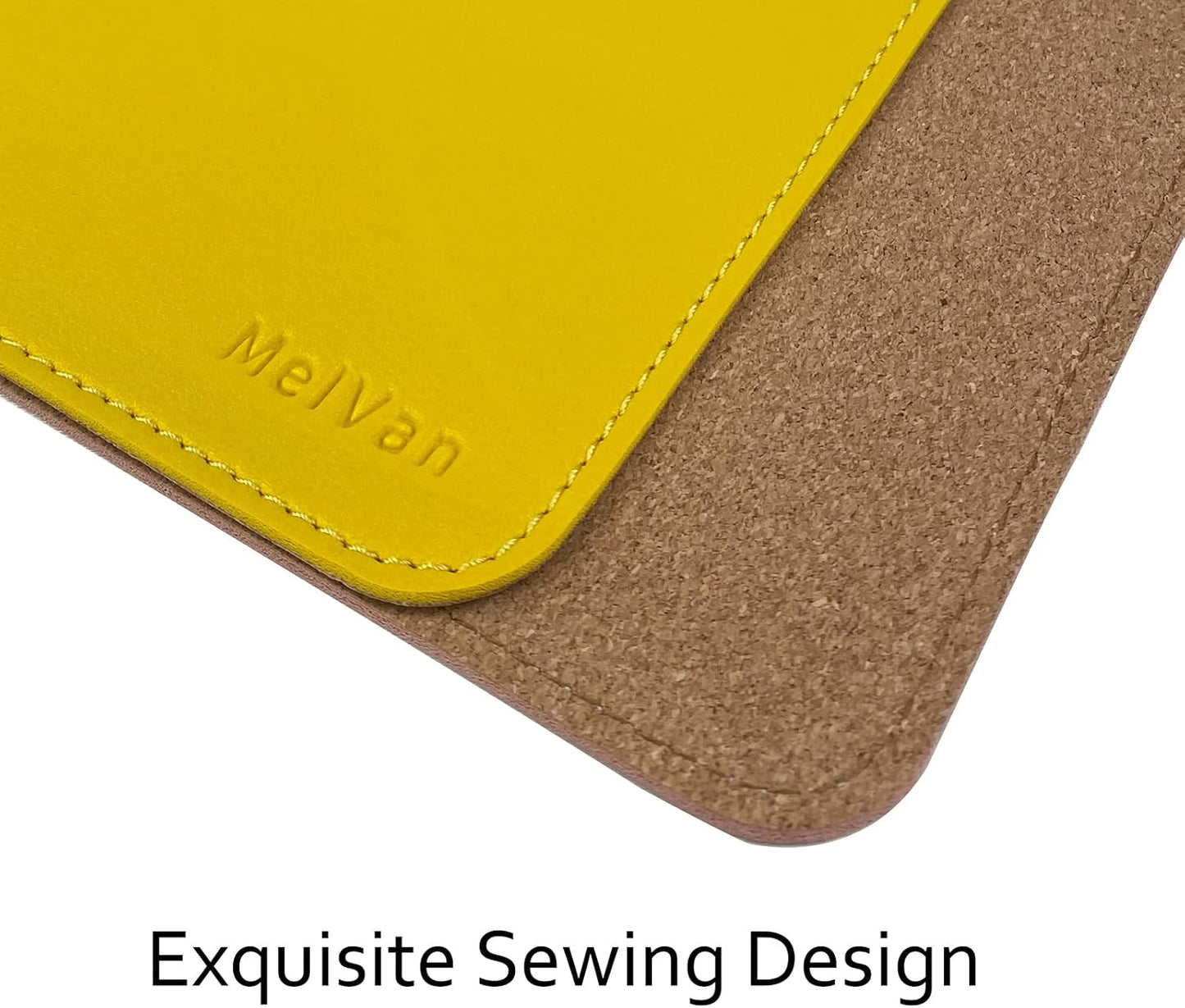 PU Leather Mouse Pad with Stitched Edge, Wood Mousepad, Waterproof Gaming Mouse Pad Mat for Computers, Laptop, Office & Home, 10.2" x 8.3", 1 Pack (Yellow)