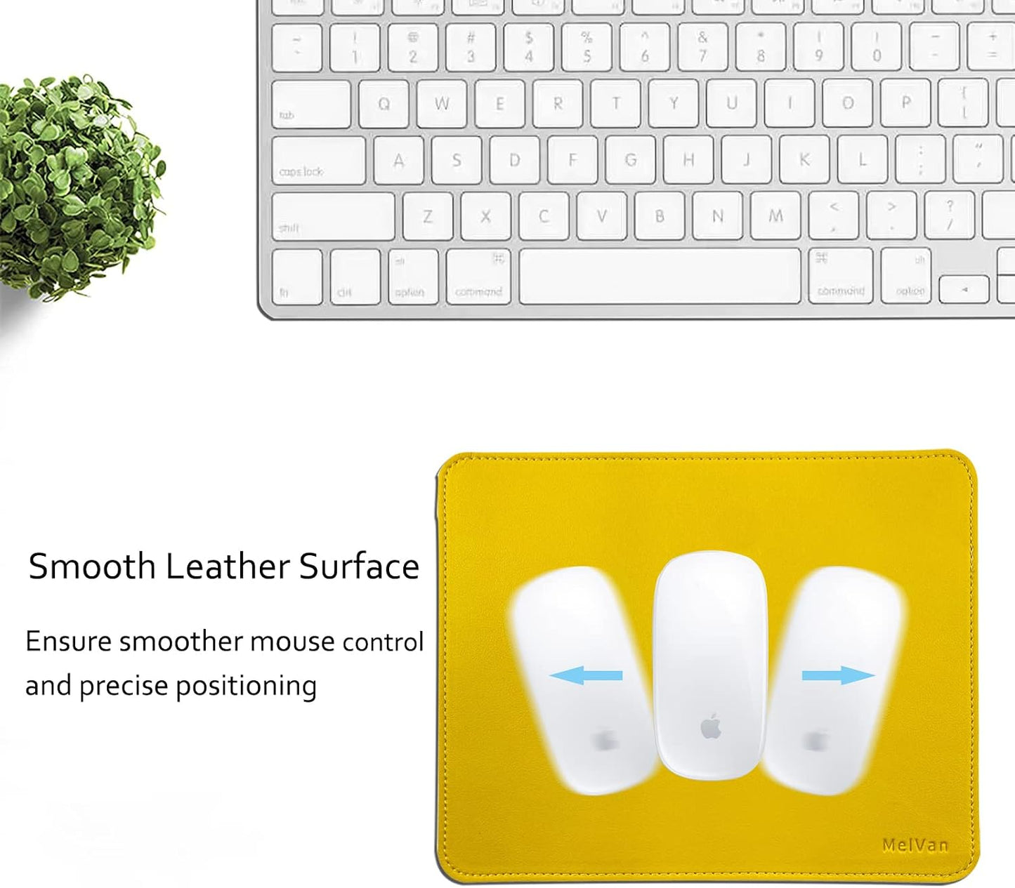 PU Leather Mouse Pad with Stitched Edge, Wood Mousepad, Waterproof Gaming Mouse Pad Mat for Computers, Laptop, Office & Home, 10.2" x 8.3", 1 Pack (Yellow)