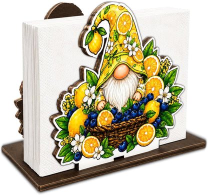 Cute Lemon Wooden Napkin Holder for Table Summer Yellow Lemon Wood Napkin Dispenser for Home Kitchen Dining Room Decor Napkins Tissue Holder