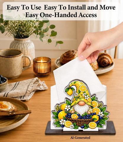 Cute Lemon Wooden Napkin Holder for Table Summer Yellow Lemon Wood Napkin Dispenser for Home Kitchen Dining Room Decor Napkins Tissue Holder