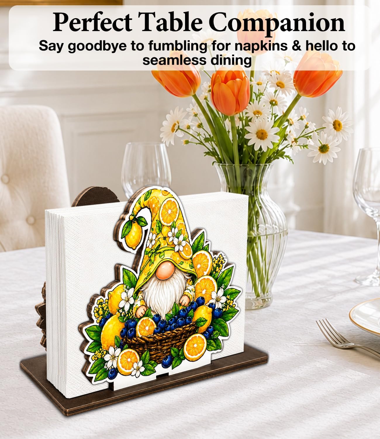 Cute Lemon Wooden Napkin Holder for Table Summer Yellow Lemon Wood Napkin Dispenser for Home Kitchen Dining Room Decor Napkins Tissue Holder
