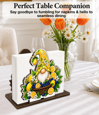 Cute Lemon Wooden Napkin Holder for Table Summer Yellow Lemon Wood Napkin Dispenser for Home Kitchen Dining Room Decor Napkins Tissue Holder