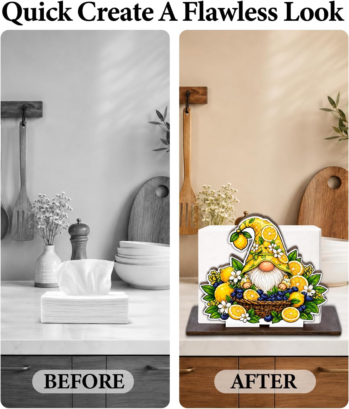 Cute Lemon Wooden Napkin Holder for Table Summer Yellow Lemon Wood Napkin Dispenser for Home Kitchen Dining Room Decor Napkins Tissue Holder