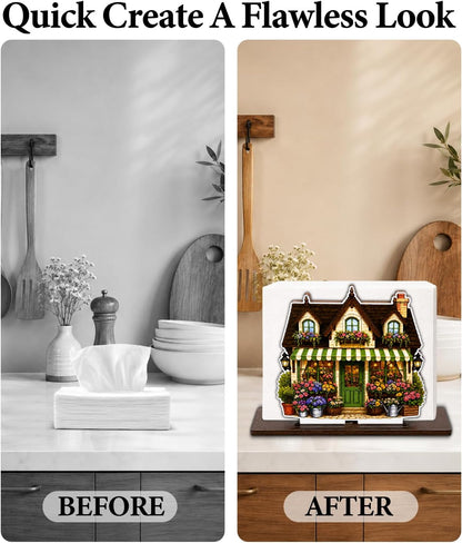 Cute Lemon Wooden Napkin Holder for Table Summer Yellow Lemon Wood Napkin Dispenser for Home Kitchen Dining Room Decor Napkins Tissue Holder