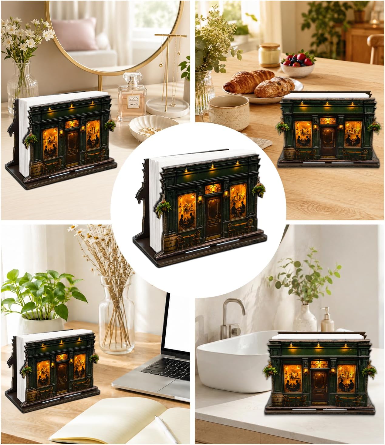 Cute Lemon Wooden Napkin Holder for Table Summer Yellow Lemon Wood Napkin Dispenser for Home Kitchen Dining Room Decor Napkins Tissue Holder