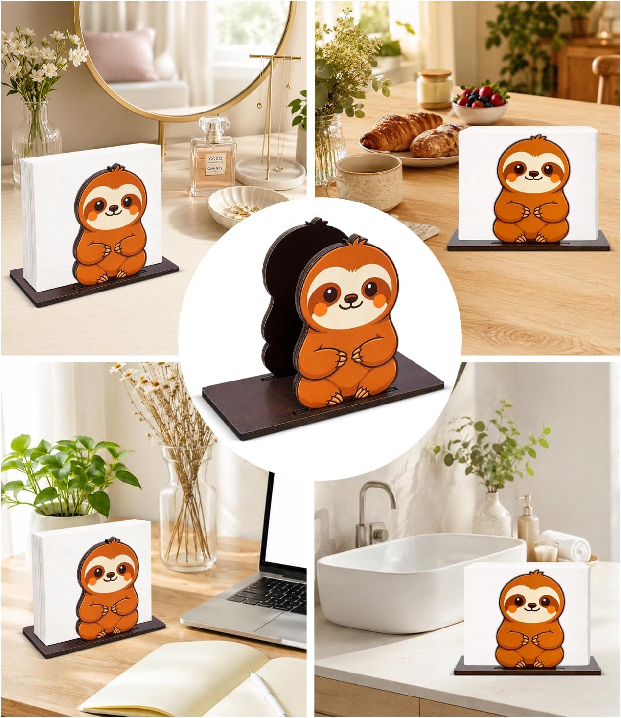 Cute Lemon Wooden Napkin Holder for Table Summer Yellow Lemon Wood Napkin Dispenser for Home Kitchen Dining Room Decor Napkins Tissue Holder