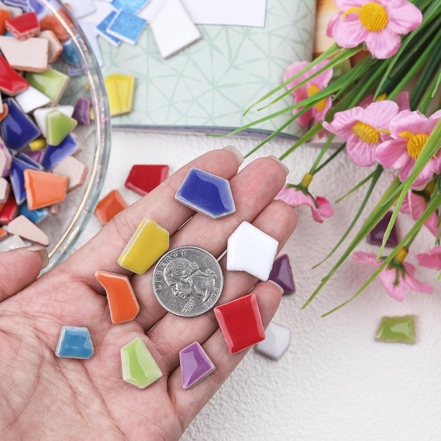 Ceramic Mosaic Tiles Bulk, 1 Pound Broken Mosaic Tiles for Crafts Supplies, Blue Small Mosaic Ceramic Tiles for DIY Outdoor Decoration