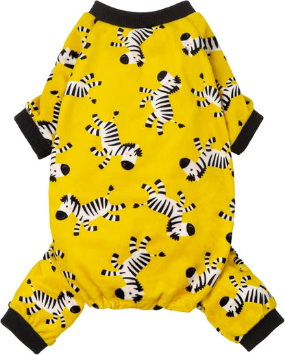 Zebra Dog Fleece Pajamas, Funny Winter Clothes for Small Dogs Boy Girl, Cozy Pet Onesie, Yellow, Black, White, Medium