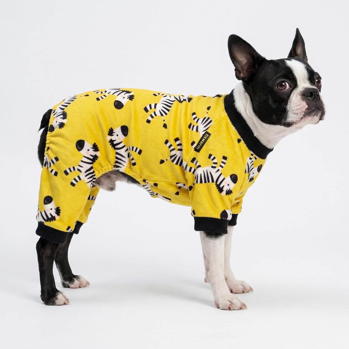 Zebra Dog Fleece Pajamas, Funny Winter Clothes for Small Dogs Boy Girl, Cozy Pet Onesie, Yellow, Black, White, Medium