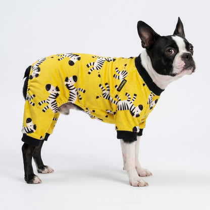 Zebra Dog Fleece Pajamas, Funny Winter Clothes for Small Dogs Boy Girl, Cozy Pet Onesie, Yellow, Black, White, Medium