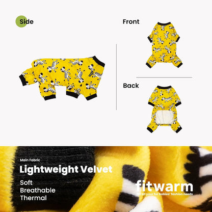 Zebra Dog Fleece Pajamas, Funny Winter Clothes for Small Dogs Boy Girl, Cozy Pet Onesie, Yellow, Black, White, Medium
