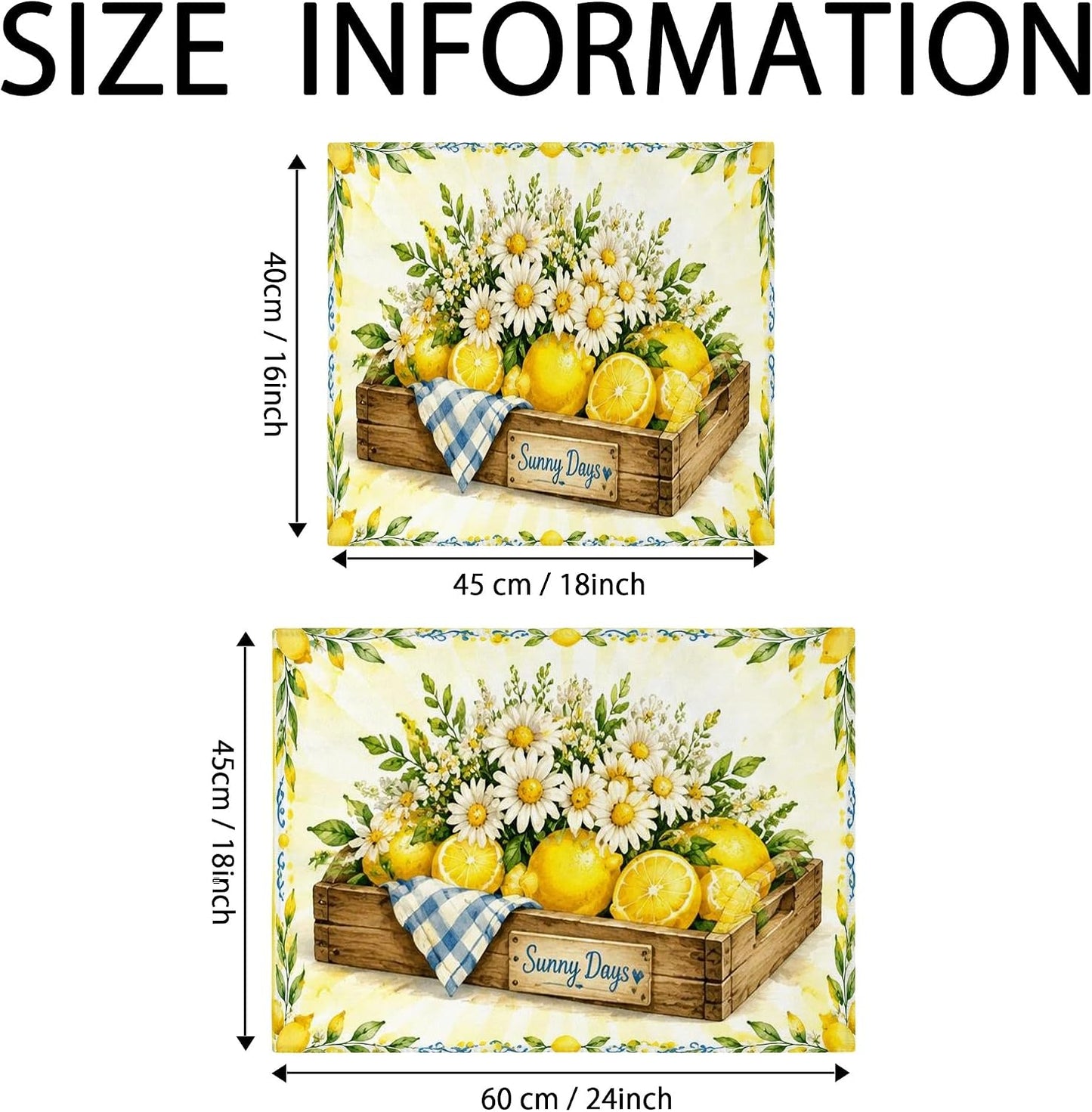 Sunny Days Lemon Dish Drying Mats for Kitchen Counter, Bright Yellow Absorbent Dish Drainer Rack Mat, Summer Rustic Microfiber Drying Pad 18x24 Inch