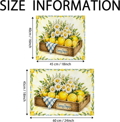 Sunny Days Lemon Dish Drying Mats for Kitchen Counter, Bright Yellow Absorbent Dish Drainer Rack Mat, Summer Rustic Microfiber Drying Pad 18x24 Inch