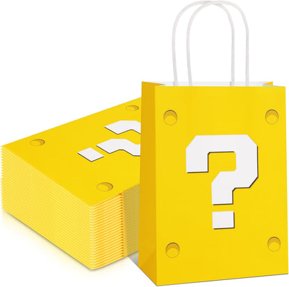 24 Pcs Yellow Party Gift Bags Video Game Themed Goodie Bag | Cartoon Paper Candy Bags for Birthday Party Decorations Supplies