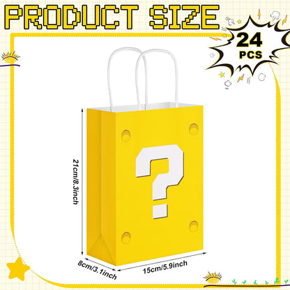 24 Pcs Yellow Party Gift Bags Video Game Themed Goodie Bag | Cartoon Paper Candy Bags for Birthday Party Decorations Supplies