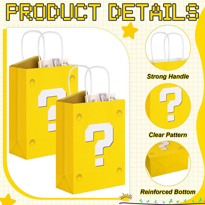 24 Pcs Yellow Party Gift Bags Video Game Themed Goodie Bag | Cartoon Paper Candy Bags for Birthday Party Decorations Supplies