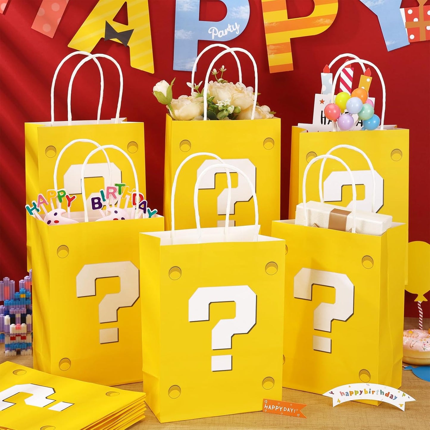 24 Pcs Yellow Party Gift Bags Video Game Themed Goodie Bag | Cartoon Paper Candy Bags for Birthday Party Decorations Supplies