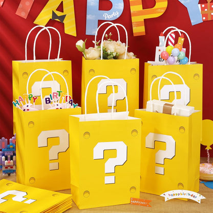 24 Pcs Yellow Party Gift Bags Video Game Themed Goodie Bag | Cartoon Paper Candy Bags for Birthday Party Decorations Supplies