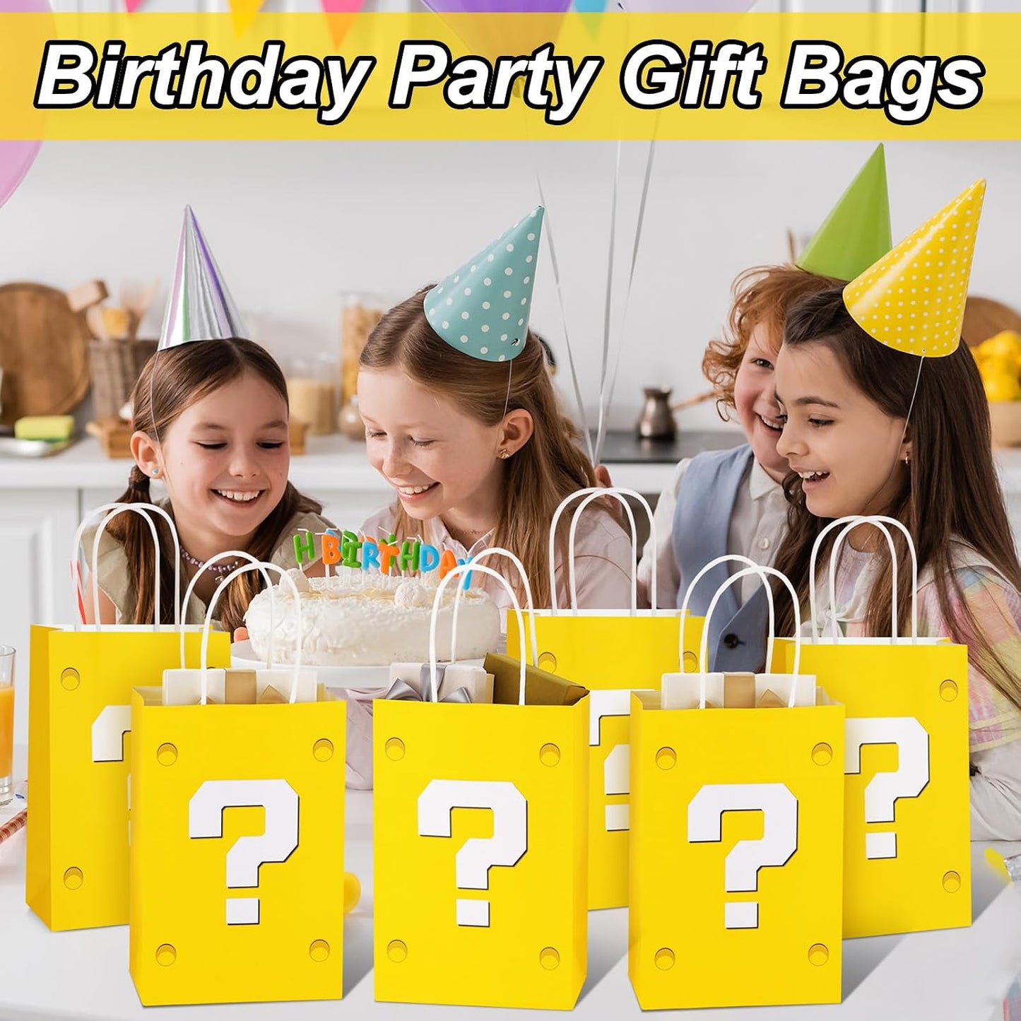 24 Pcs Yellow Party Gift Bags Video Game Themed Goodie Bag | Cartoon Paper Candy Bags for Birthday Party Decorations Supplies