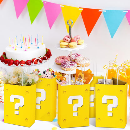 24 Pcs Yellow Party Gift Bags Video Game Themed Goodie Bag | Cartoon Paper Candy Bags for Birthday Party Decorations Supplies