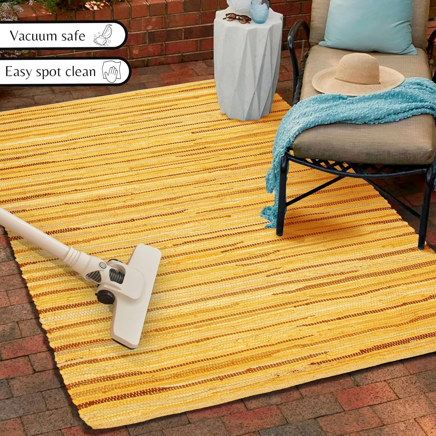 Chindi Area Rug 3x5 Feet - Mustard | Cotton Woven Rugs for Bedroom, Easy Clean Boho Throw Carpet