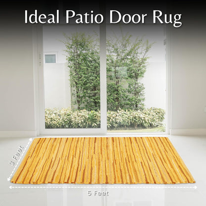 Chindi Area Rug 3x5 Feet - Mustard | Cotton Woven Rugs for Bedroom, Easy Clean Boho Throw Carpet