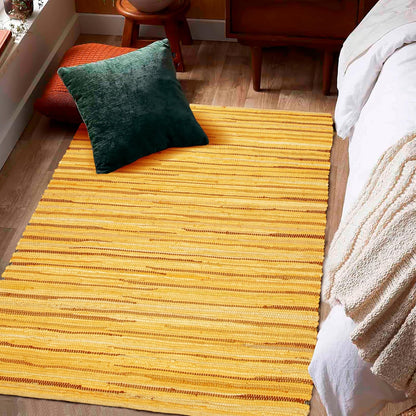 Chindi Area Rug 3x5 Feet - Mustard | Cotton Woven Rugs for Bedroom, Easy Clean Boho Throw Carpet