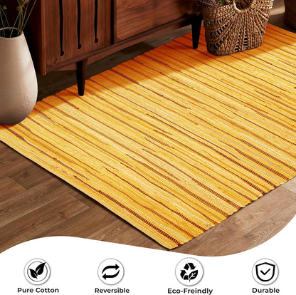 Chindi Area Rug 3x5 Feet - Mustard | Cotton Woven Rugs for Bedroom, Easy Clean Boho Throw Carpet
