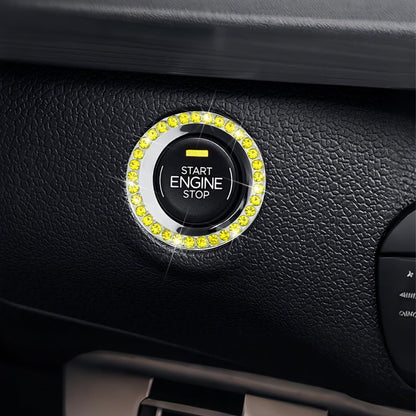 8PCS Bling Car Accessories Set Rhinestone Interior Decor Yellow | Fits 15 inch steering wheels, sparkly velvet design, include gear shift cover, diamond automotive cup holder and coasters