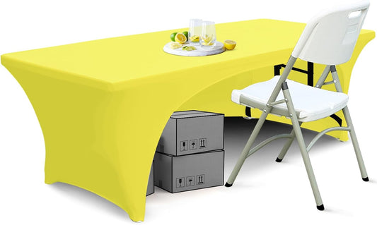 6 ft Spandex Table Cover Open Back Fitted Tablecloth Stretch Washable Tablecover Table Topper for Rectangle Tables Yellow