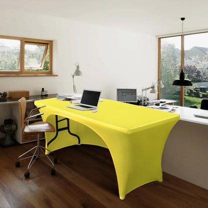 6 ft Spandex Table Cover Open Back Fitted Tablecloth Stretch Washable Tablecover Table Topper for Rectangle Tables Yellow