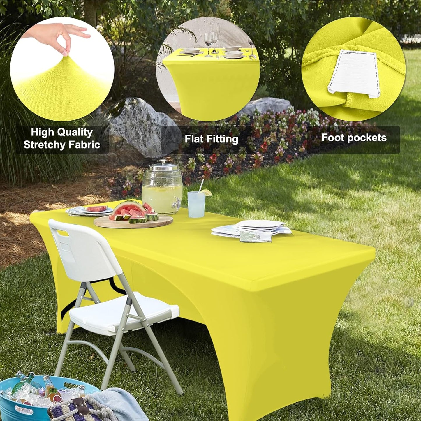 6 ft Spandex Table Cover Open Back Fitted Tablecloth Stretch Washable Tablecover Table Topper for Rectangle Tables Yellow