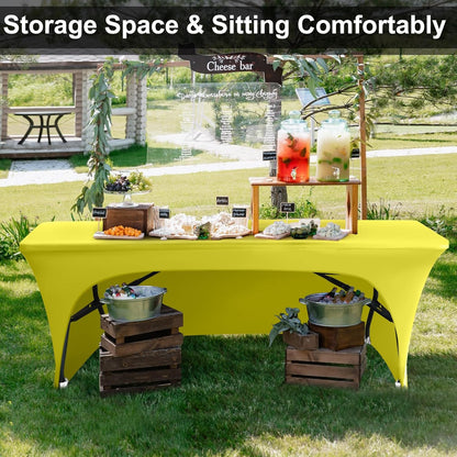 6 ft Spandex Table Cover Open Back Fitted Tablecloth Stretch Washable Tablecover Table Topper for Rectangle Tables Yellow