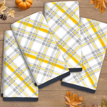Yellow Hand Towels for Bathroom (15"x25", 4 Pack) - 100% Cotton | Light | Soft | Absorbent | 400 GSM | Fluffy, Checkered Hand Towels for Showering & Guest Use, Yellow and Gray Gingham Print